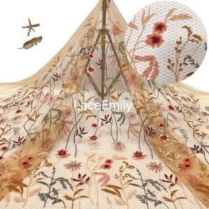 High quality Gold flower embroidery lace fabric soft tulle lace  For Wedding Dress Bridal Veil Tutu dress Baby Dress 51&quot; width