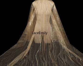 7 Colors Gold Glitter Overlay Lace Fabric Wave pattern soft Mesh Tulle Fabric For Tutu Dress, Gowns, Wedding Veil, Home Decoration 1 Yard