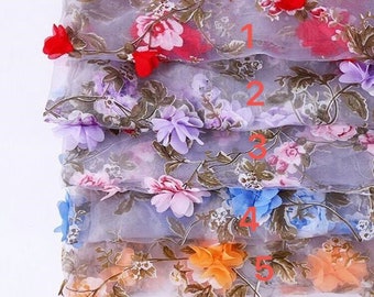 GORGECRAFT 5m X 5cm Ruban Dentelle Mousseline Saumon Clair 3D - Bordure Fleurs Pour Robe Mariée Couture Bricolage