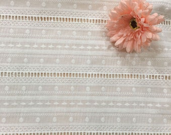 Flower Embroidery Cotton Fabric Dot Hollowed Cotton Fabric for Wedding Bridal Tops Dress Fabric 51" Width 1 yard