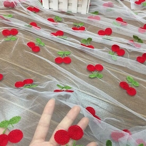 6 Colors Cherry Embroidery Fabric Cherry mesh tulle Fabric For Girl Dress, Top Blouse, Tutu Dress, Wedding Background 1 yards