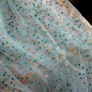 8 Farben Gold Tupfenmuster Spitzenstoff Tupfen bestickte Tüllspitze für Puppenkleid, Tutu Kleid, Kulisse, Dekoration 155cm breit