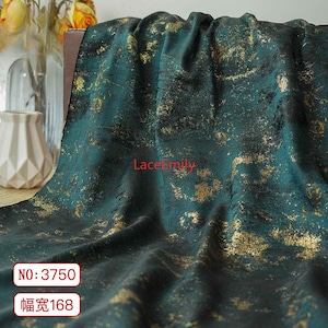Dark green gold jacquard Fabric Dark blue vintage Emboss Fabric for Wedding Dress, Ball gowns, tablecloths, Interior decoration 1 yard