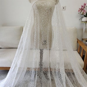High quality sequin branches Lace Fabric Leaves embroidery Ivory tulle Fabric For Girl Dress Tutu Dress Wedding Dress Bridal Veil 1 yard