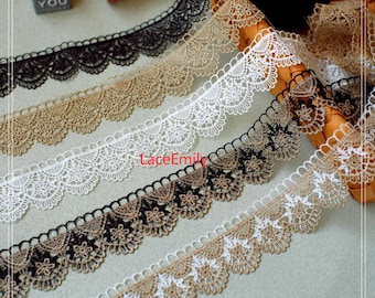 2 Yards Gold Black white Circle Lace Trim, Venice Alice Lace Trim for Bridal, necklace, Wedding Gown, hats, Dresses, 1.57" Width