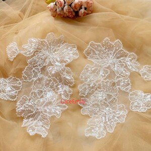 1 pair Black Ivory sequins flower Lace Applique flower embroidery applique for Weddings, Headpieces, party Dress