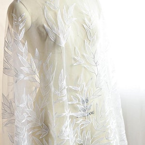 Bamboo Leaf embroidery lace fabric leaf tulle Fabric For Girl Dress Tutu Dress Wedding Dress Bridal Veil 1 yard