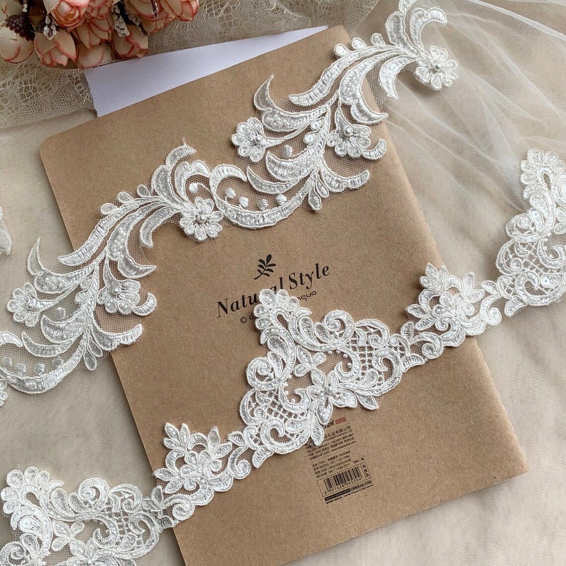 Ivory Beaded Embroidery Lace Lila