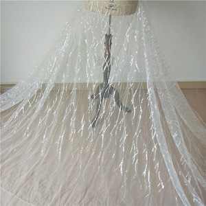 Exquisite Sequins Wave Lace Fabric Sequins Embroidered Tulle for Wedding dress girl dress party decoration 1 yard