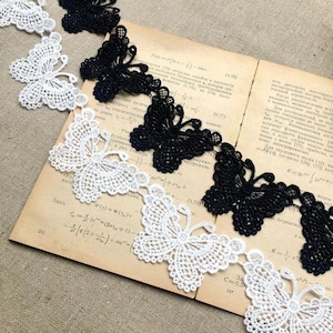 2 yards White Black Butterfly Embroidery Alice Lace Trim Butterfly Palace alencon lace Trim for necklace, Wedding Gown, hats