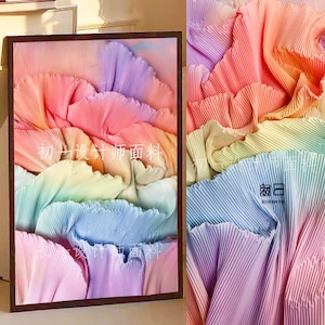 Rainbow gradient Pleated fabric colorful Ruffled Fabric, for Stage Costume Dress Stage Decoration Wedding Decor Prom dress, 1 yards 59"