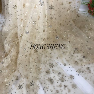 Glitter Sneeuwvlok pailletten kant stof glitter bloem zachte tule stof voor meisje jurk Tutu jurk trouwjurk bruidssluier 1 werf