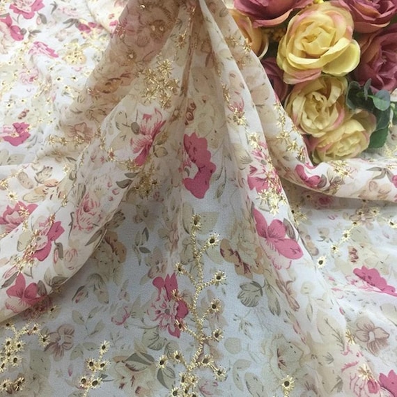Beautiful Flowers Printed Chiffon Fabric Soft Eyelet Floral - Etsy Israel