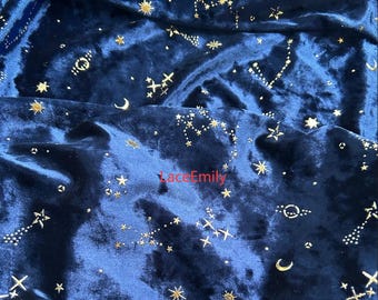 8 Colors Gold Stars peluche Velvet Fabric Dreamy Shiny Starry Sky Velvet Fabric For Wedding Dress, Gowns, show dress stage costume fabric
