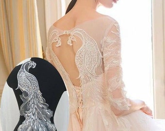 2 pc ivory Peacock Lace Applique Peacock flower embroidery applique for Wedding applique Bridal Headwea veil applique