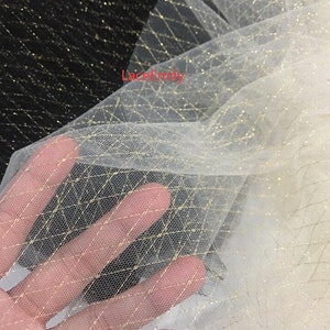 1 Yard Schwarz Weiß Raute Muster Gold Faden Stickerei Spitze Stoff weichen Mesh Tüll Für Mädchen Kleid Tutu Kleid Hochzeit Kleid Brautschleier