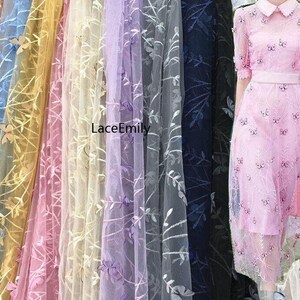 Multicolor & Metallic Beaded Floral Butterfly Embroidery Lace Print Fabric