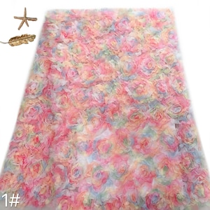 3d chiffon rose flower lace fabric flower embroidery tulle For Wedding Party Dress Tutu Dress Bridal Veiling Prom Gown 1 yards