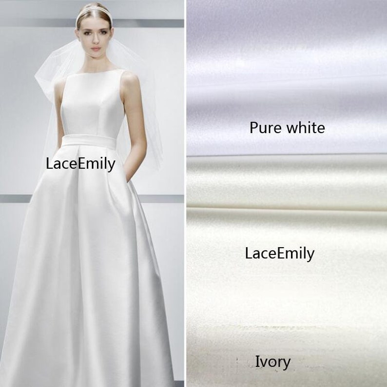 Thick Matte Satin fabric Ivory Satin fabric For Girl Dress, Wedding Background, Wedding dress, bridal dress 59" width image 2
