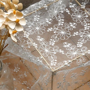 White Flower embroidery Lace Fabric Floral tulle lace For Girl Dress Tutu Dress Wedding Dress Bridal Veil Prom Gown 1 yard