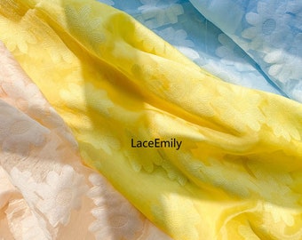 6 Colors Daisy pattern organza fabric , flower embroidery jacquard Fabric for Girl Dress, Wedding dress, Summer Dress, Shirts 59" width