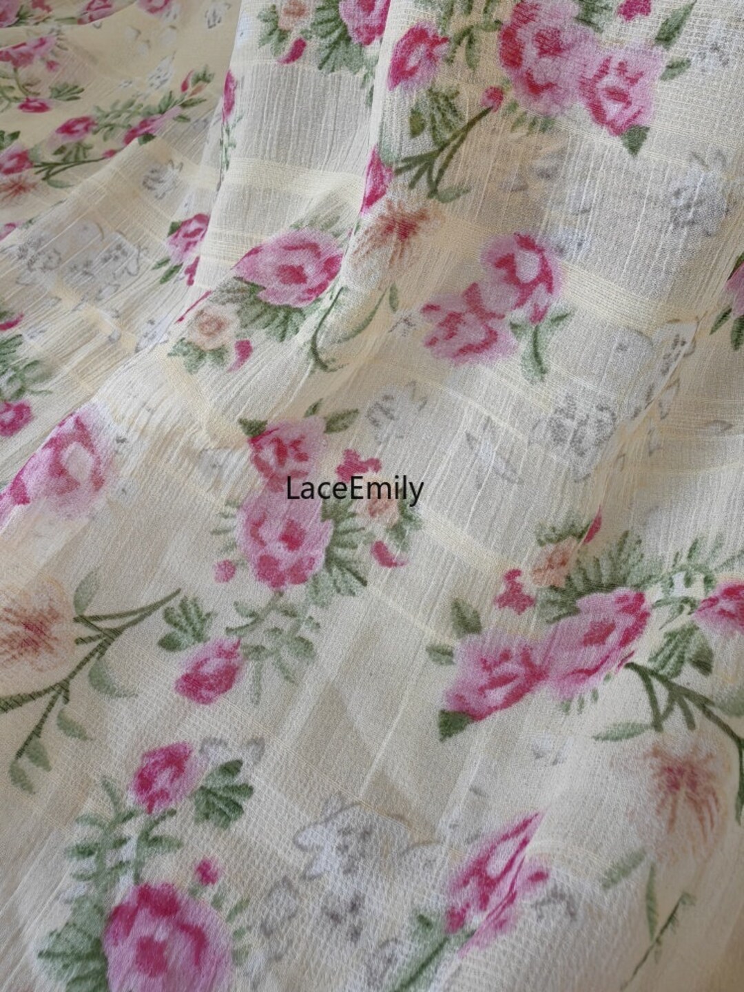 Pre-Cut Chiffon Floral Print Fabric By Yard | Ready To Ship | Sky Blue Petit Rose main image 1