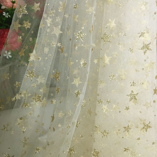 Gold silver bronzing star mesh fabric, starry mesh lace fabric tulle lace for girl dress party decoration costume baby princess dress