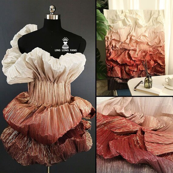 5 Colors Gradient Pleated fabric Ruffled Fabric, for Stage Costume Dress Stage Decoration Wedding Decor Prom dress, 1 yards 59" width