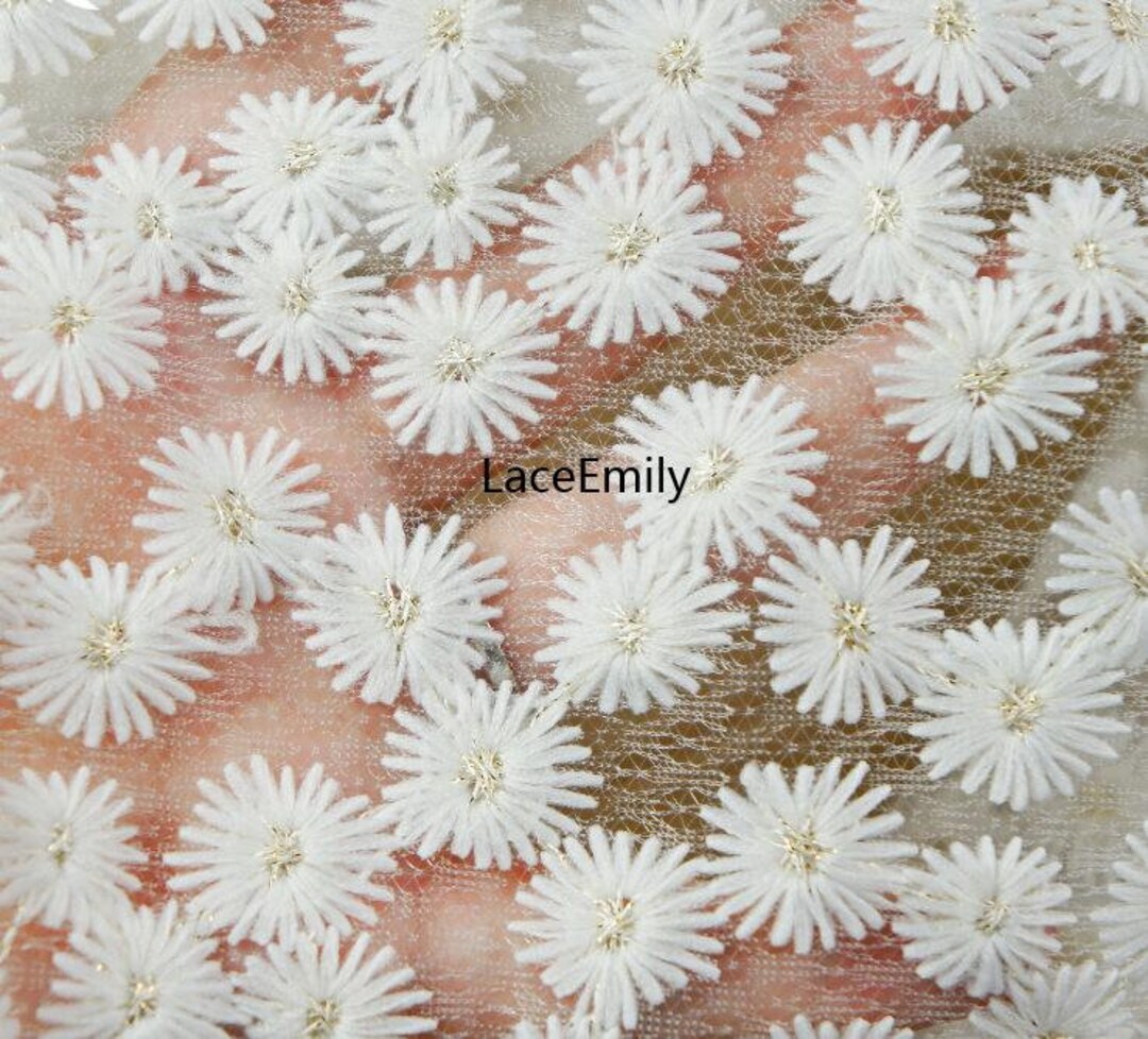 1 Yard Daisy Embroidered Lace Fabric Light Blue Daisy Flower Etsy