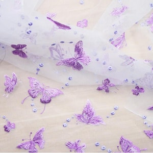 Colorful Butterfly lace Fabric, Embroidery Mesh Lace Fabric,Soft Tulle Fabric for Wedding Gowns Prom Dress Bridal Veils