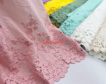 10 Colors Flower Embroidery Cotton Fabric floral Hollow out Pure Cotton Lace Fabric for Wedding Dress Girl Dress, tablecloth curtains 1 yard