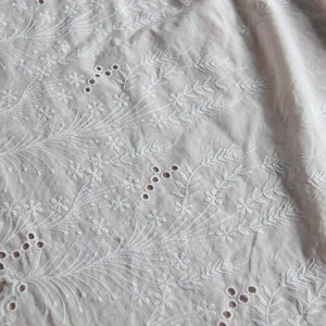 Flower Embroidery Cotton Fabric Off White Cotton Fabric for Wedding Bridal Children's clothing tops skirts fabric 51" width 1 yard