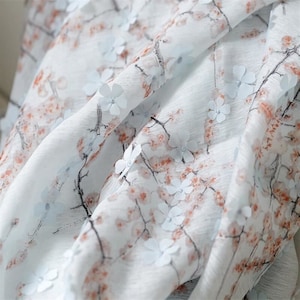 3D Flower applique Chiffon Fabric Floral Printed Soft Chiffon Fabric For Girl Dress summer Dress Wedding Bridal Dress ,51&quot; Width