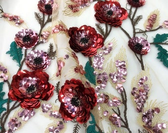 luxurious sequin flowers Lace Fabric Sequins Rose butterfly Tulle Fabric For Girl Dress Tutu Dress Wedding Dress Bridal Veil 1 Yard