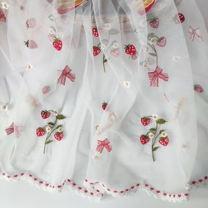 Strawberry Cake Pattern Embroidered  Lace Fabric Soft Strawberry Tulle Bilateral Scalloped Edge Wedding Fabric Baby Dress Lace 51" width