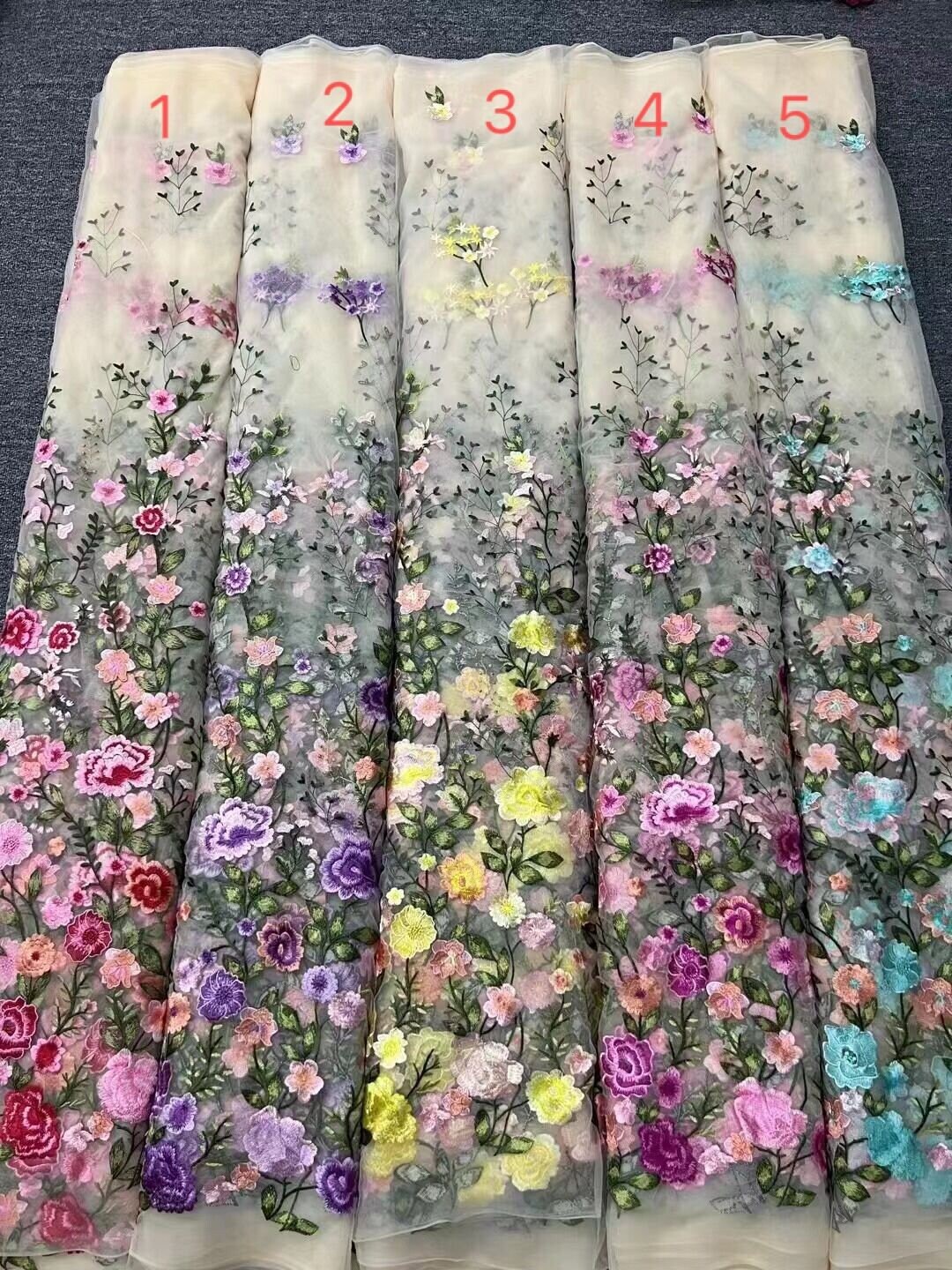 5 Colors Colorful Flowers Lace Fabric Floral Embroidery Soft - Etsy