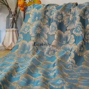 3D Gilded flower jacquard Fabric Floral embossed Damask Fabric for Wedding Upholstery , Ball gowns, tablecloths, designer fabric 1 yard