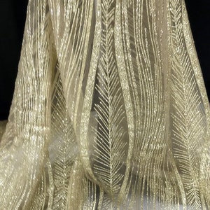 Gold Strip glitter lace fabric Branches sequin soft tulle Fabric For Baby Tutu Dress, Gowns, Wedding Veil,  party dress 1 yards