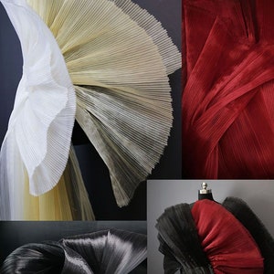 7 Farben plissiert harter Organza-Tüll-Stoff Stiff gekräuselter Tüll-Stoff für Mädchenkleid Tutu-Kleid Hochzeitskleid Brautkleid, 1 Meter 59 "Breit