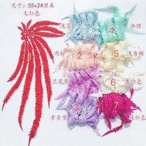 7 colores 1 pcs plumas de pavo real Encaje Applique plumas bordado apliques para Wedding applique Bridal Headwea velo applique
