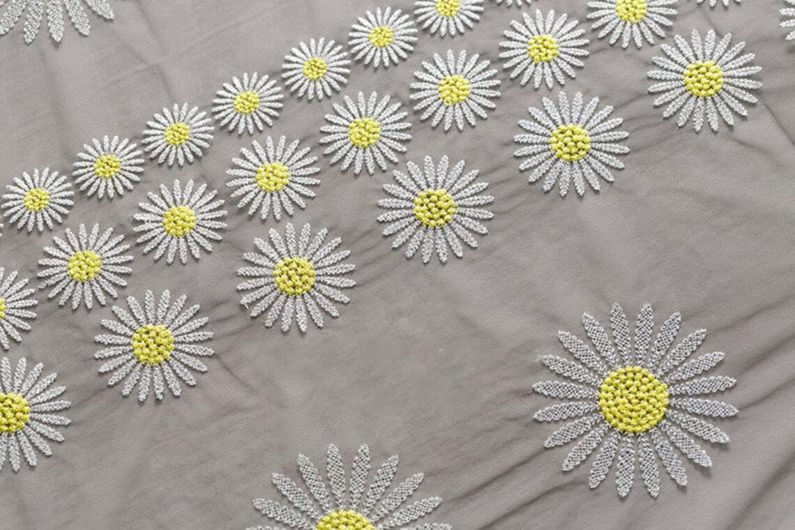 Daisy lace fabric yellow daisy flower embroidery white black  etsy Daisy lace fabric yellow daisy flower embroidery white black  etsy