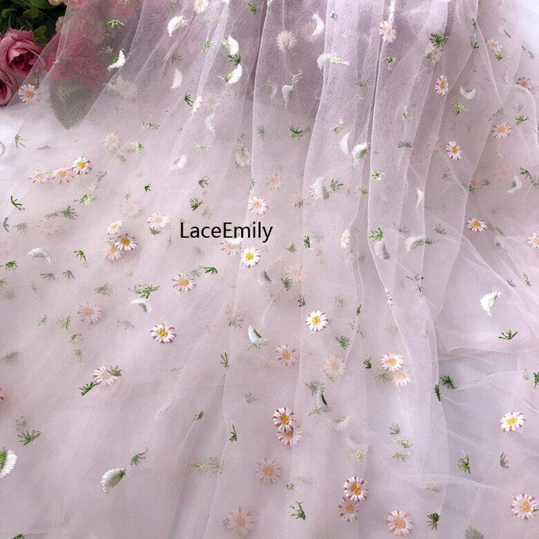 5 Colors Daisy Flower Lace Fabric Daisy Embroidery Soft Tulle Fabric