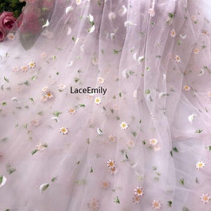 Tessuto in pizzo con fiori di margherita in 5 colori, ricamo di margherita, tessuto in tulle morbido per pizzo da sposa, tessuto in pizzo da sposa, velo in pizzo, larghezza 51"