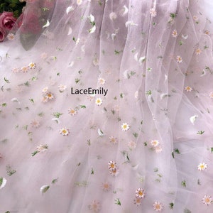 5 Colors daisy flower lace fabric daisy embroidery soft tulle fabric for wedding lace bridal lace dress fabric veil lace 51" width