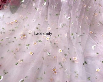 5 Colors daisy flower lace fabric daisy embroidery soft tulle fabric for wedding lace bridal lace dress fabric veil lace 51&quot; width
