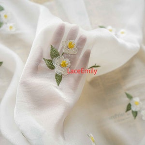 3D flower Embroidery Chiffon Fabric, Small floral white Chiffon Fabric for Girl Dress, wedding dress, prom dress, 1 Yard