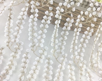 White flower Embroidered Lace Fabric Flower Tulle Fabric  For Girl Dress Tutu Dress Wedding Dress Bridal Veil  1 Yard