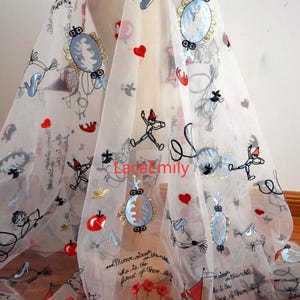 Burg Muster bestickte Spitze Stoff Organza Stoff Für Mädchen Kleid Tutu Kleid Hochzeitskleid Brautschleier 1 Yard
