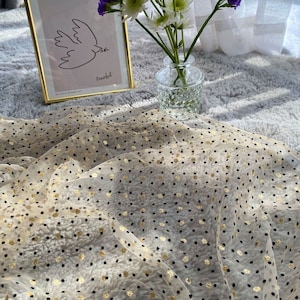 4 Colors Polka Dot Flocking Lace Fabric Gold Glitter black dot soft Tulle Fabric For Girl Dress Tutu Dress Wedding Dress Bridal Veil 1 yard