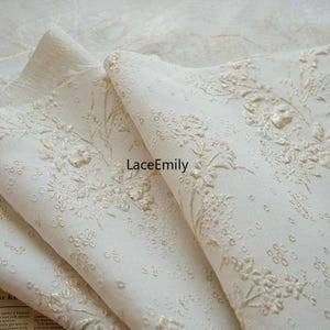 3D Flower Gold thread embroidery jacquard Fabric Floral embossed Fabric for Wedding Dress, Ball gowns, tablecloths, designer fabric 1 yard